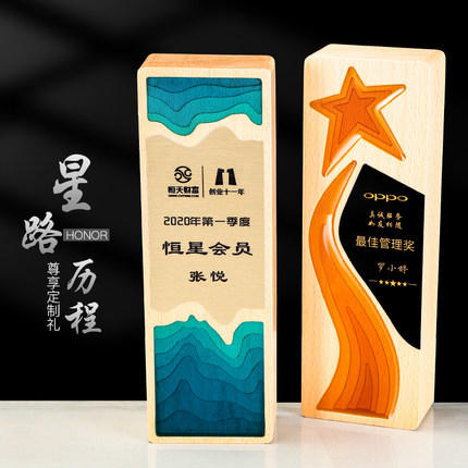 水晶创意新款木质奖杯定制定做五角星实木奖牌年会优秀员工 商品图0