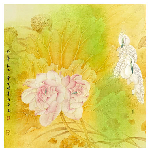 李甲明-真迹-工笔花鸟画 《并蒂花开》 玄关 卧室  客厅 商品图1