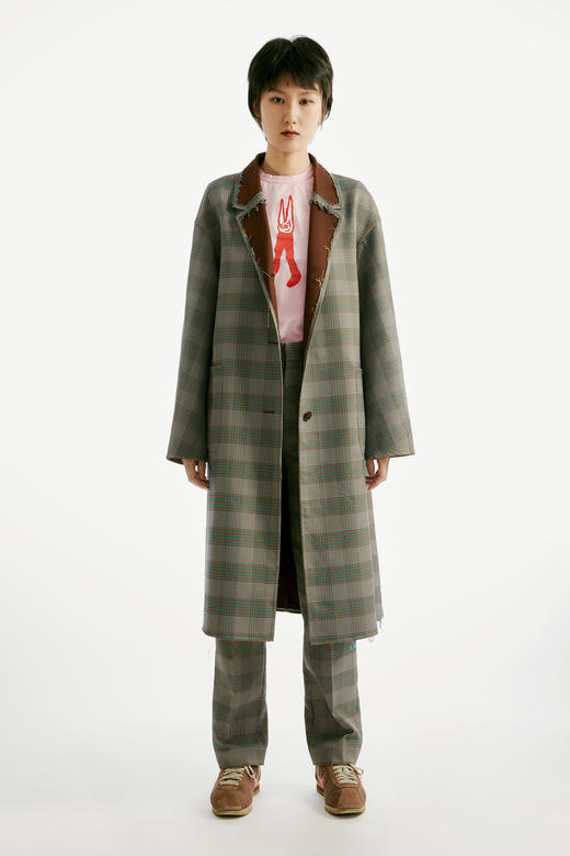 没边 双色格子裤子 灰色格子/咖啡色 商品图0