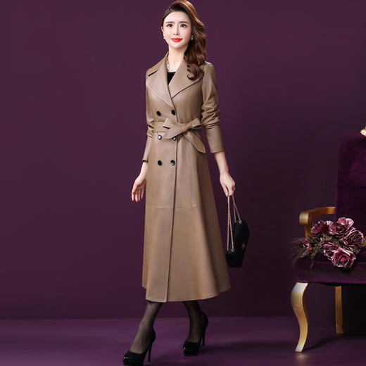 WXY-W-CT-2092-2X海宁真皮外套秋冬女2020新款绵羊皮气质修身英伦风长款大衣 商品图1