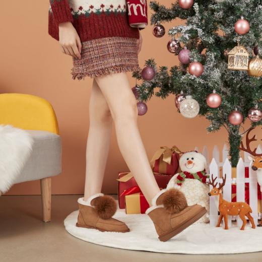 西村名物2020冬季新款真皮雪地靴女防滑真皮厚底保暖靴子T20DS42711 商品图0