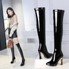 OLD-558长靴粗跟过膝靴高跟弹力靴白色女靴漆皮黑色靴子女长筒靴 商品缩略图0