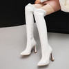 OLD-558长靴粗跟过膝靴高跟弹力靴白色女靴漆皮黑色靴子女长筒靴 商品缩略图2