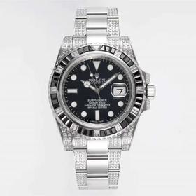 ROF劳li士SUB潜航者后镶钻定制版！每一颗钻石/彩宝均来自奥地利（施华洛世奇原产地）精钢表带，密底，男士腕表，自动机械机芯