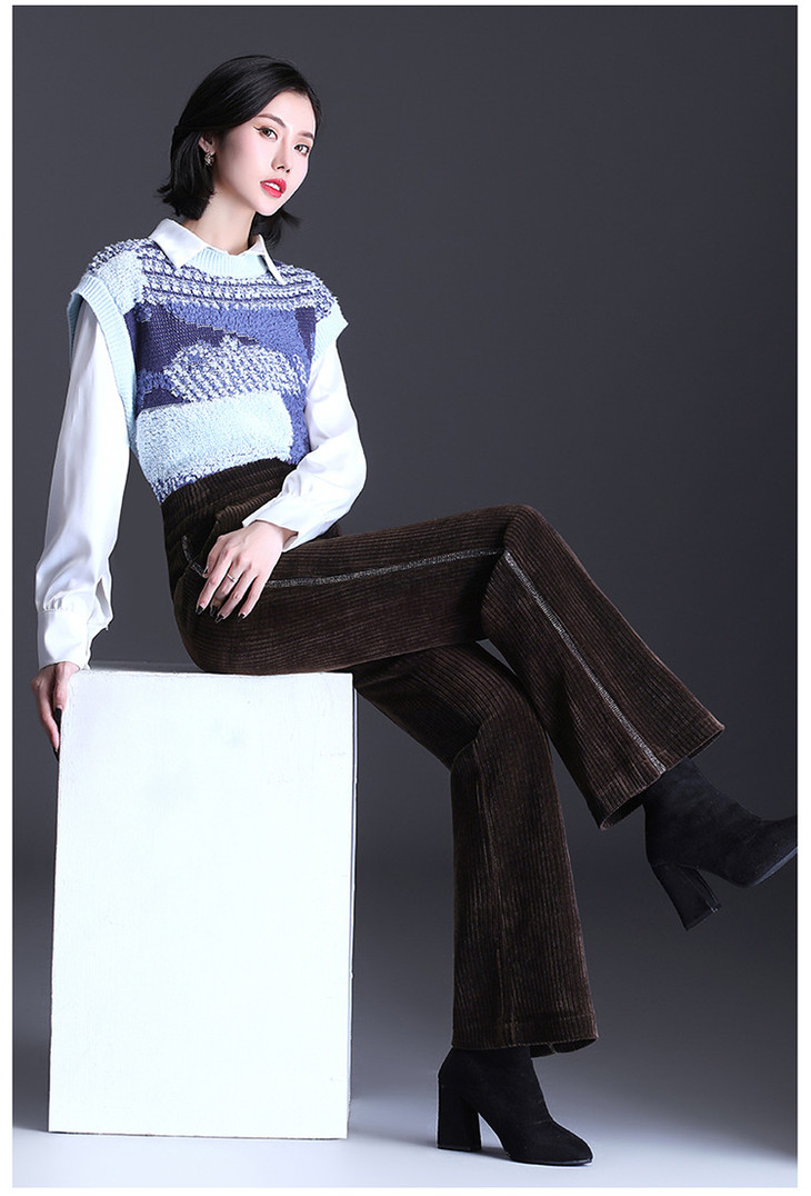 ty- 2090 【实体爆款】雪尼尔微喇裤女秋冬2020女裤高腰条绒直筒垂感