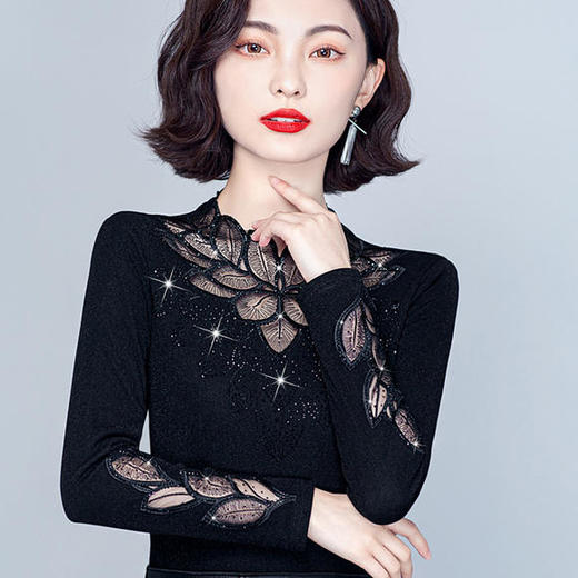 保暖洋气，拼接网纱加绒加厚打底衫KQL-1698 商品图3