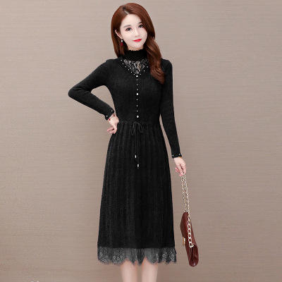 we-m810 气质减龄水貂绒连衣裙女中长款2020冬新款修身长袖时尚蕾丝a