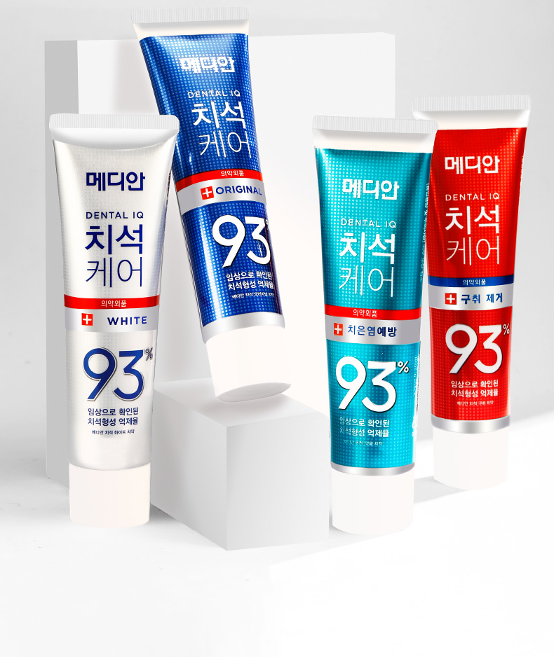 3盒韩国爱茉莉median麦迪安93牙膏美白去口臭清新家庭去牙黄