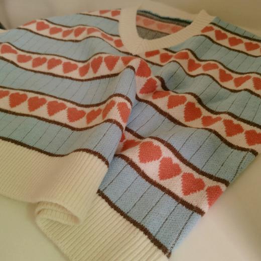 爱心提花宽松针织背心马甲 无袖坎肩 2020秋冬厚针织毛衣 商品图4