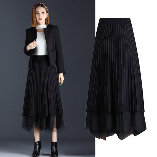 YPHY-3138针织半身裙中长款女装秋季高腰显瘦百搭a字长裙子 商品图3