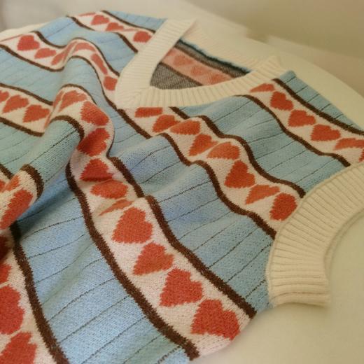 爱心提花宽松针织背心马甲 无袖坎肩 2020秋冬厚针织毛衣 商品图2