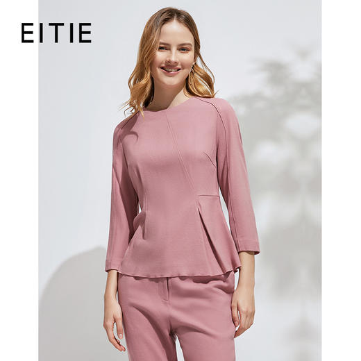 EITIE爱特爱春季新款气质通勤百搭纯色经典羊毛T恤小上衣女6113802 商品图0