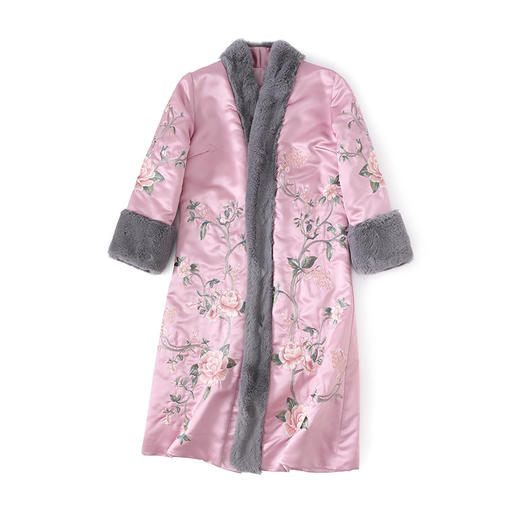 MY-3906复古刺绣旗袍式唐装棉衣外套中长款夹棉加厚保暖棉服大衣 商品图4