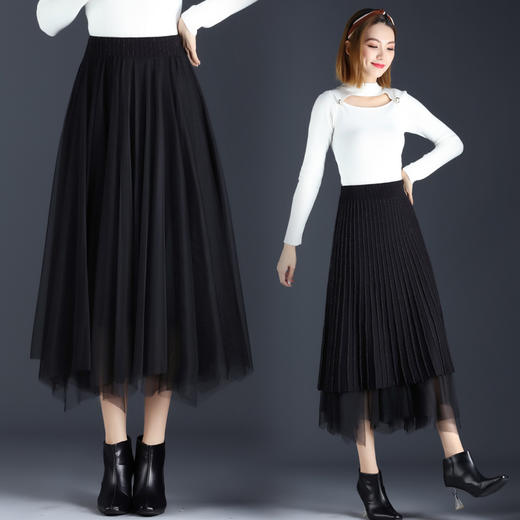 YPHY-3138针织半身裙中长款女装秋季高腰显瘦百搭a字长裙子 商品图0