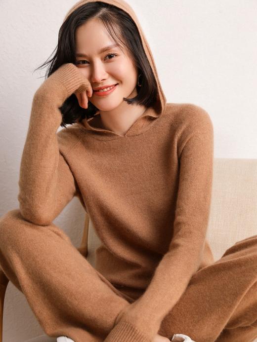 YJ-RC-2054连帽羊绒衫两件套装运动休闲宽松显瘦羊毛针织阔腿裤子 商品图1