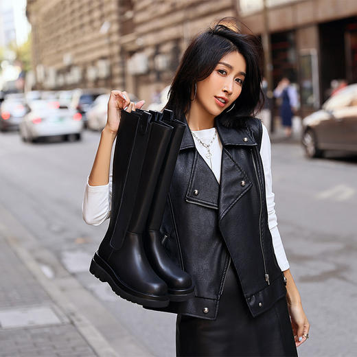 Safiya索菲娅欧美风后拉链长烟筒靴博主同款时装靴SF04117307 商品图1