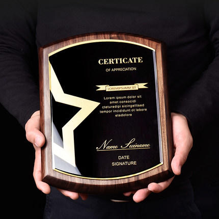 黑胡桃奖牌授权牌创意定制定做证书水晶奖杯实木质荣誉牌匾制作 商品图2