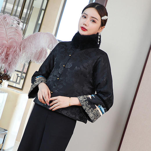 MY-99638唐装中国风复古刺绣毛领改良棉服棉衣短款宽松夹棉小外套 商品图0