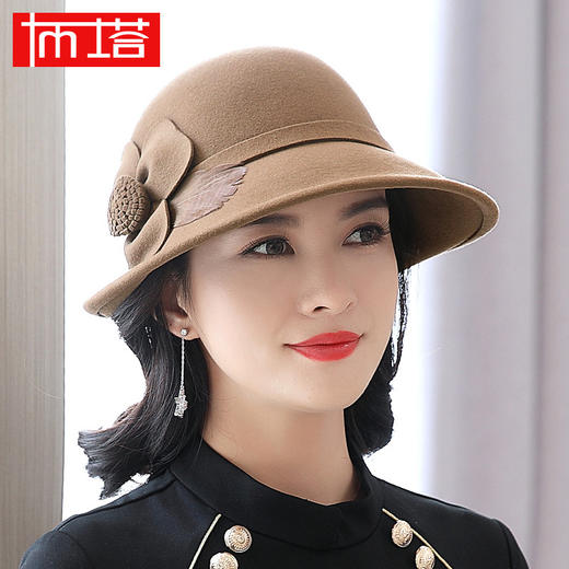 PT0920复古礼帽冬天羊毛呢帽女定型帽新款冬季女帽子卷边毡帽 商品图1