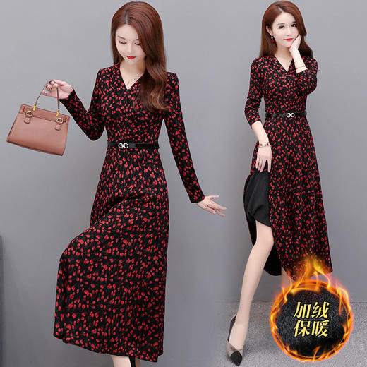 YWE  KED91393加绒保暖印花减龄修身气质大码连衣裙 商品图2