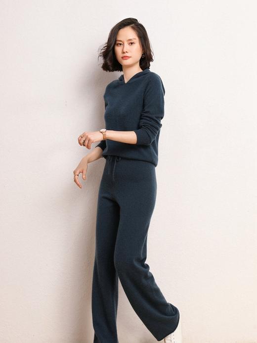 YJ-RC-2054连帽羊绒衫两件套装运动休闲宽松显瘦羊毛针织阔腿裤子 商品图2