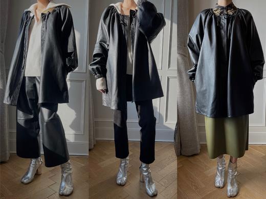 HIDEMI小羊皮抽绳设计感厚款大衣 商品图4