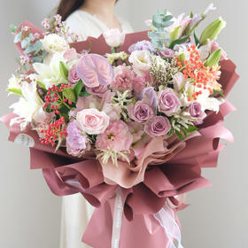 情人节生日鲜花花束【荣华】高端大气礼花大玫瑰花束送长辈领导会议花店送货上门