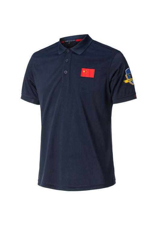 短袖POLO衫-CoolMax酷麦克斯-刺绣红旗和TBM八字作训徽章-藏蓝色 商品图1