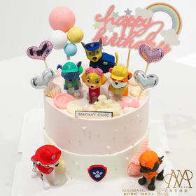 B3487“汪汪队·粉色系蛋糕”粉白底（送小朋友 儿童 周岁 ）（B类）