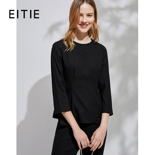 EITIE爱特爱春季新款气质通勤百搭纯色经典羊毛T恤小上衣女6113802 商品图1