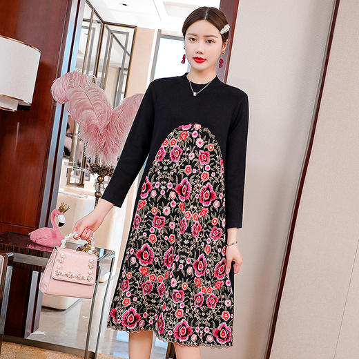 MY-201秋冬弹力宽松复古碎花刺绣中国风改良旗袍A字裙妮子连衣裙 商品图2