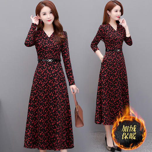 YWE  KED91393加绒保暖印花减龄修身气质大码连衣裙 商品图0