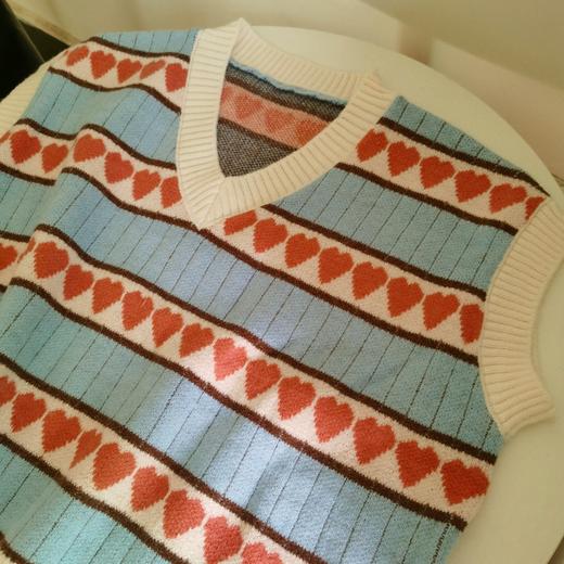 爱心提花宽松针织背心马甲 无袖坎肩 2020秋冬厚针织毛衣 商品图1