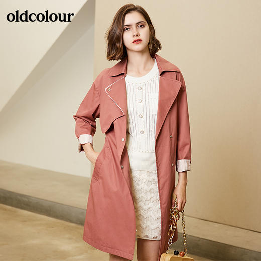 oldcolour春秋纯色时尚系带收腰英伦风百搭风衣外套女M11047208 商品图0