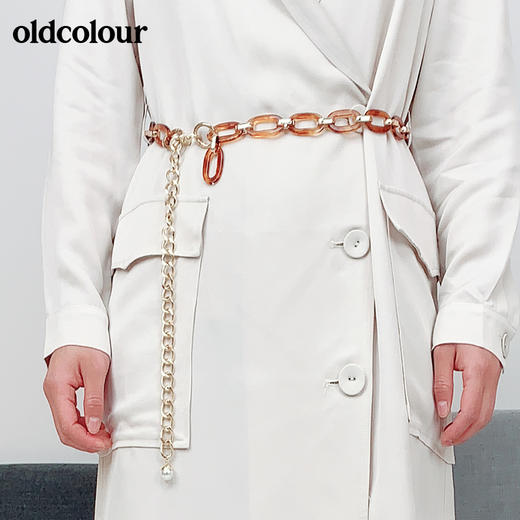 oldcolour纯色收腰显瘦中长款长袖连衣裙M12103316 商品图3