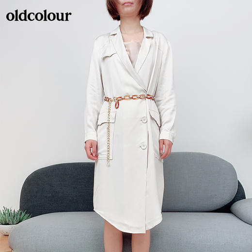 oldcolour纯色收腰显瘦中长款长袖连衣裙M12103316 商品图0