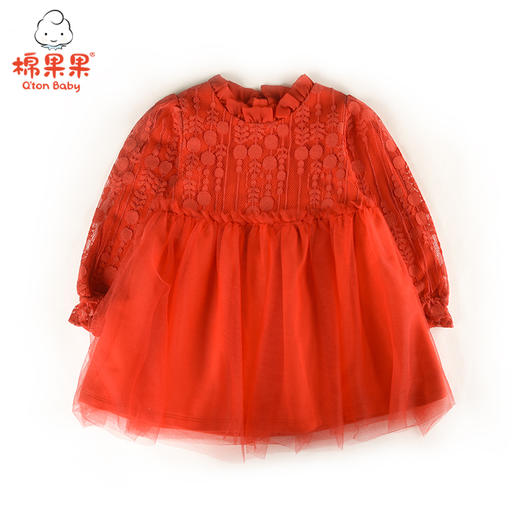 新年款棉果果冬季女童小毛圈长袖新年款喜庆大红色连衣裙M422700420745 商品图1