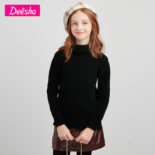 笛莎童装女童毛衣2020冬新款中大童儿童时尚纯色小女孩套头针织衫 商品图2