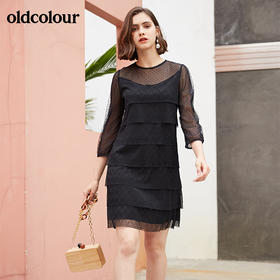 oldcolour春季圆领时尚显瘦中袖连衣裙M11103171