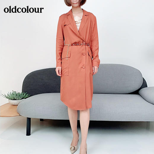 oldcolour纯色收腰显瘦中长款长袖连衣裙M12103316 商品图4