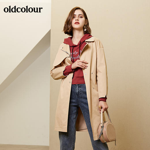 oldcolour春秋纯色时尚系带收腰英伦风百搭风衣外套女M11047208 商品图3