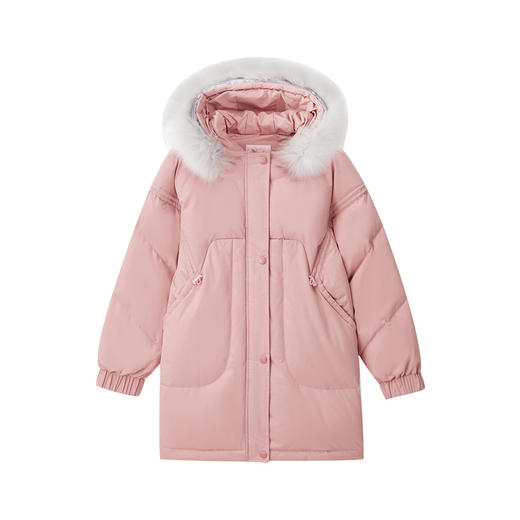 笛莎童装女童外套2020冬新款中大童儿童洋气大毛领中长款羽绒服女 商品图4