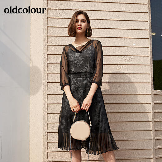 oldcolour夏季新品收腰显瘦时尚蕾丝连衣裙M13103432 商品图0