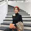秋季新款高领上衣女装韩风百搭修身显瘦露单肩打底休闲毛衣针织衫 商品缩略图0