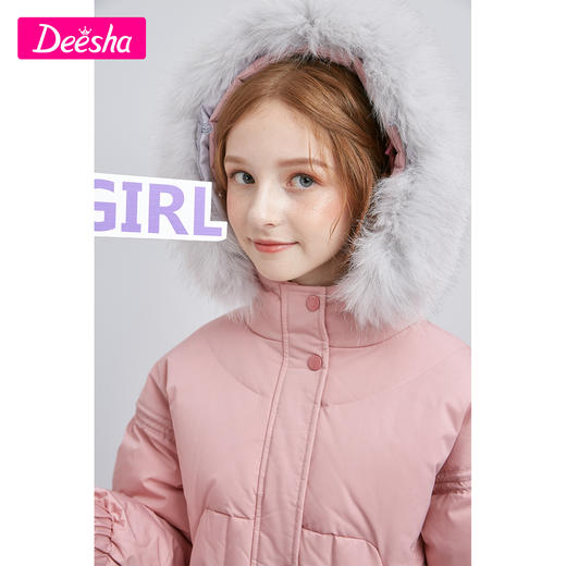 笛莎童装女童外套2020冬新款中大童儿童洋气大毛领中长款羽绒服女 商品图2