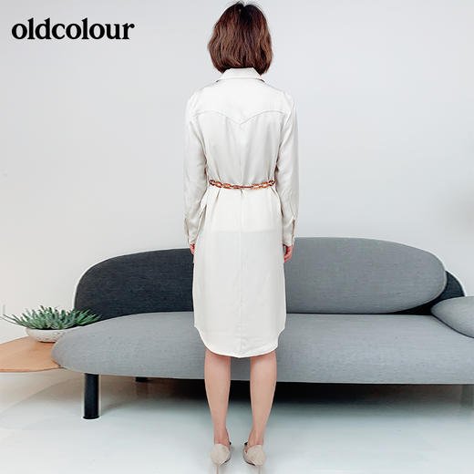 oldcolour纯色收腰显瘦中长款长袖连衣裙M12103316 商品图1
