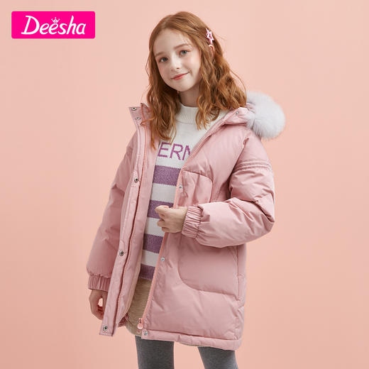 笛莎童装女童外套2020冬新款中大童儿童洋气大毛领中长款羽绒服女 商品图0