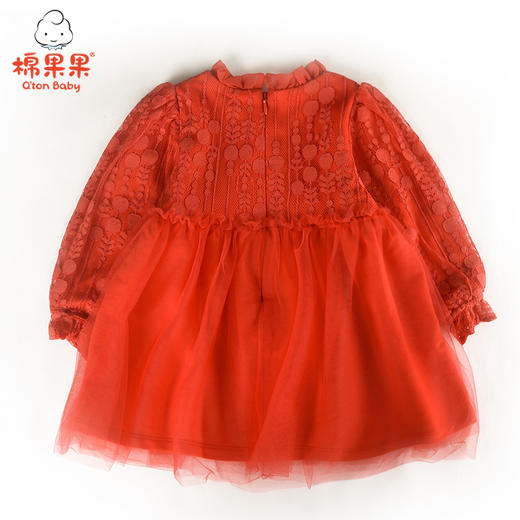 新年款棉果果冬季女童小毛圈长袖新年款喜庆大红色连衣裙M422700420745 商品图2