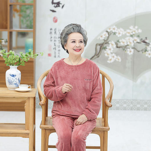 中老年人睡衣女珊瑚绒家居服冬季加绒加厚保暖套装奶奶装大码睡衣 商品图3