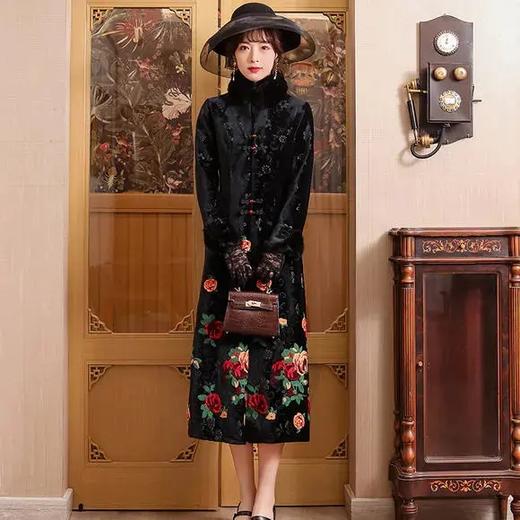 BJ-20110秋冬新款丝绒毛领加厚长款大摆旗袍 商品图2